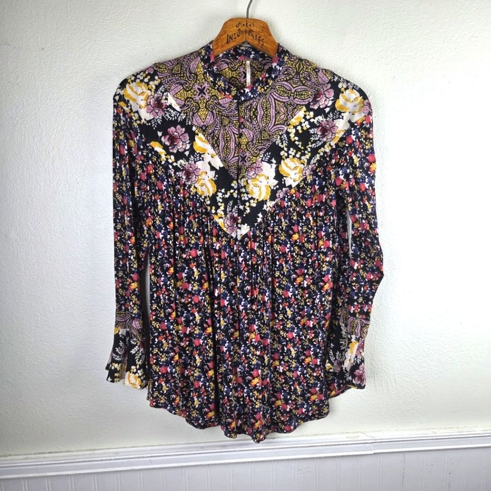 Free People Women's Oversized Wildflower Fields Floral Tunic Top Size XSmall/XS